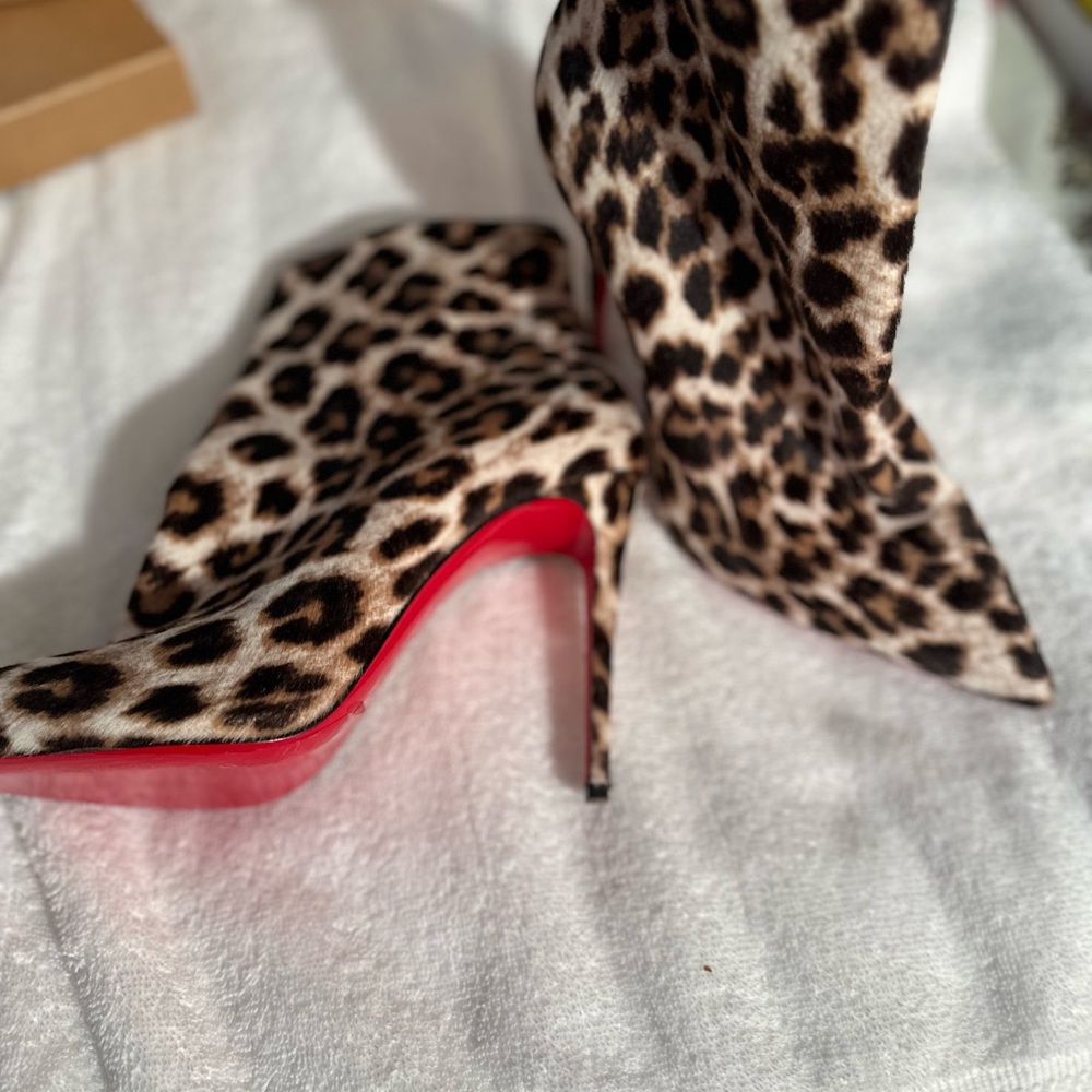 Leopard Print Stiletto Boots with Red Soles